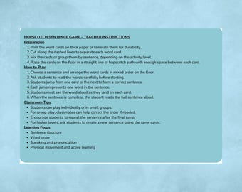 Hopscotch Sentence Game - Word Order & Sentence Building | Movement-Based ESL Activity