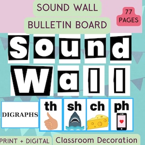 Sound Wall, Bulletin Board Idea, Cassroom Poster, Decoration, Back to School, Primary, 1st grade, Reading, Writing, Basic Phonic Skills, ESL