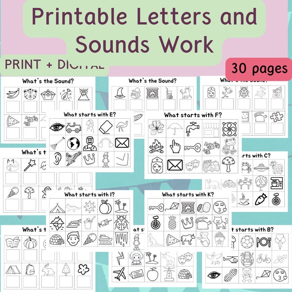 30 Printable Letters and Sounds Work Mats/ Worksheets. Preschool-KDG Phonics, ESL, ELA, Activity Center, Back to school,