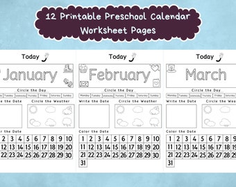 Preschool Calendar Worksheet, Interactive Learning (PDF Download)