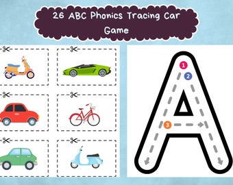 ABC Phonics Car Tracing Game, Homeschool Activity (Digital Download)