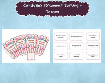 Candy Box Grammar Sorting Activity – Tenses - Hands-On Cut & Sort ESL Grammar Game | Present and Past Tenses