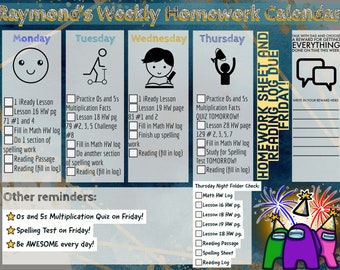 printing for homework Weekly Homework Checklist