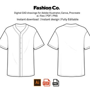 Baseball Jersey CAD Template: Vector Flat Sketch (Ai & PDF)