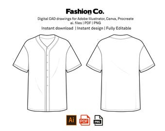 Baseball Jersey CAD Template: Vector Flat Sketch (Ai & PDF)