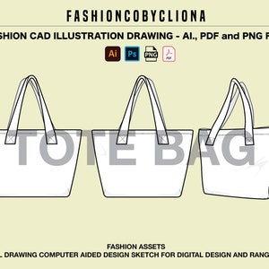 Stor tygväska - Mock Up CAD Vector AI. PNG PDF-fil - Modedesign - Teknisk platt skiss digital ritning - Direkt nedladdningsbar fil