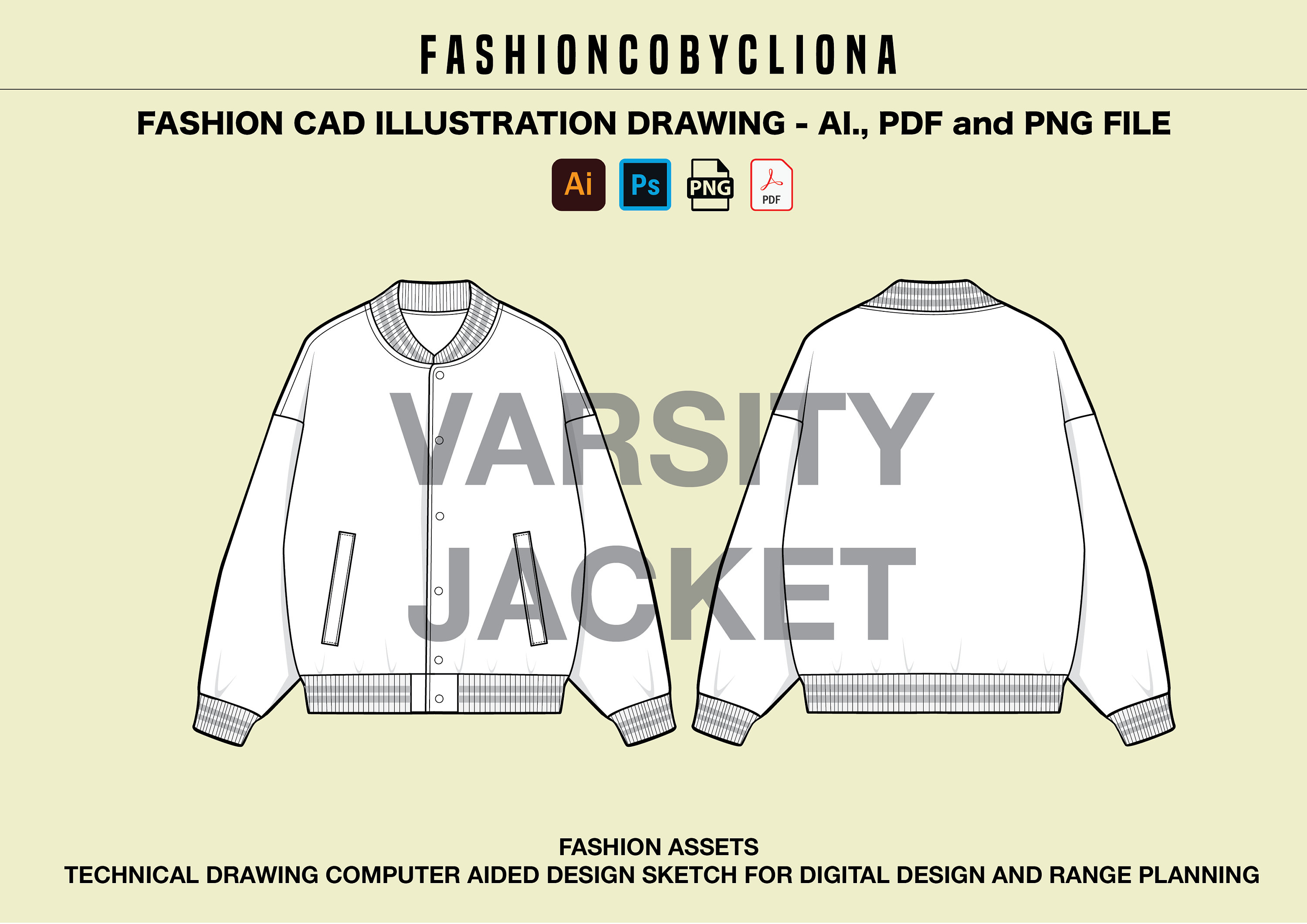 Bomber Jacket Fashion Designing Digital Template Flat Sketch Tech
