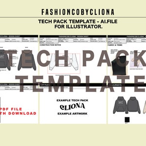 Fashion Design Tech Pack Template for Fashion Designing with Guide for Factory  - Sampling - Illustrator Ai. Instant Download File