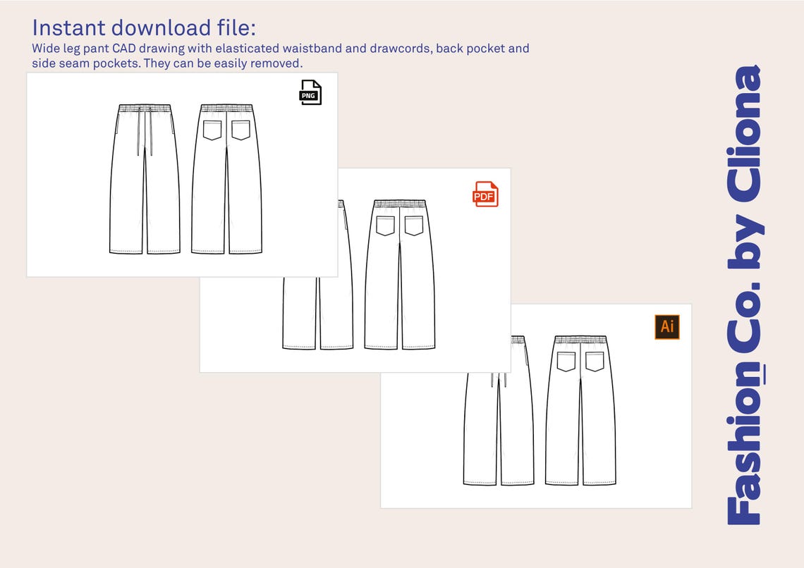 Pants Design/layout Wide Leg Pants Trousers Joggers CAD Fashion Design Template -flat ...