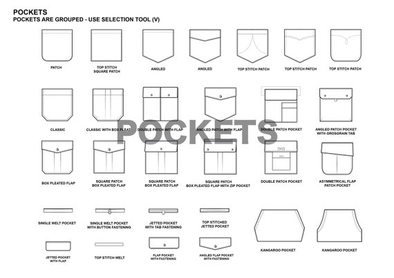 Buy Pockets Pack Fashion Design Template Flat Sketch Technical