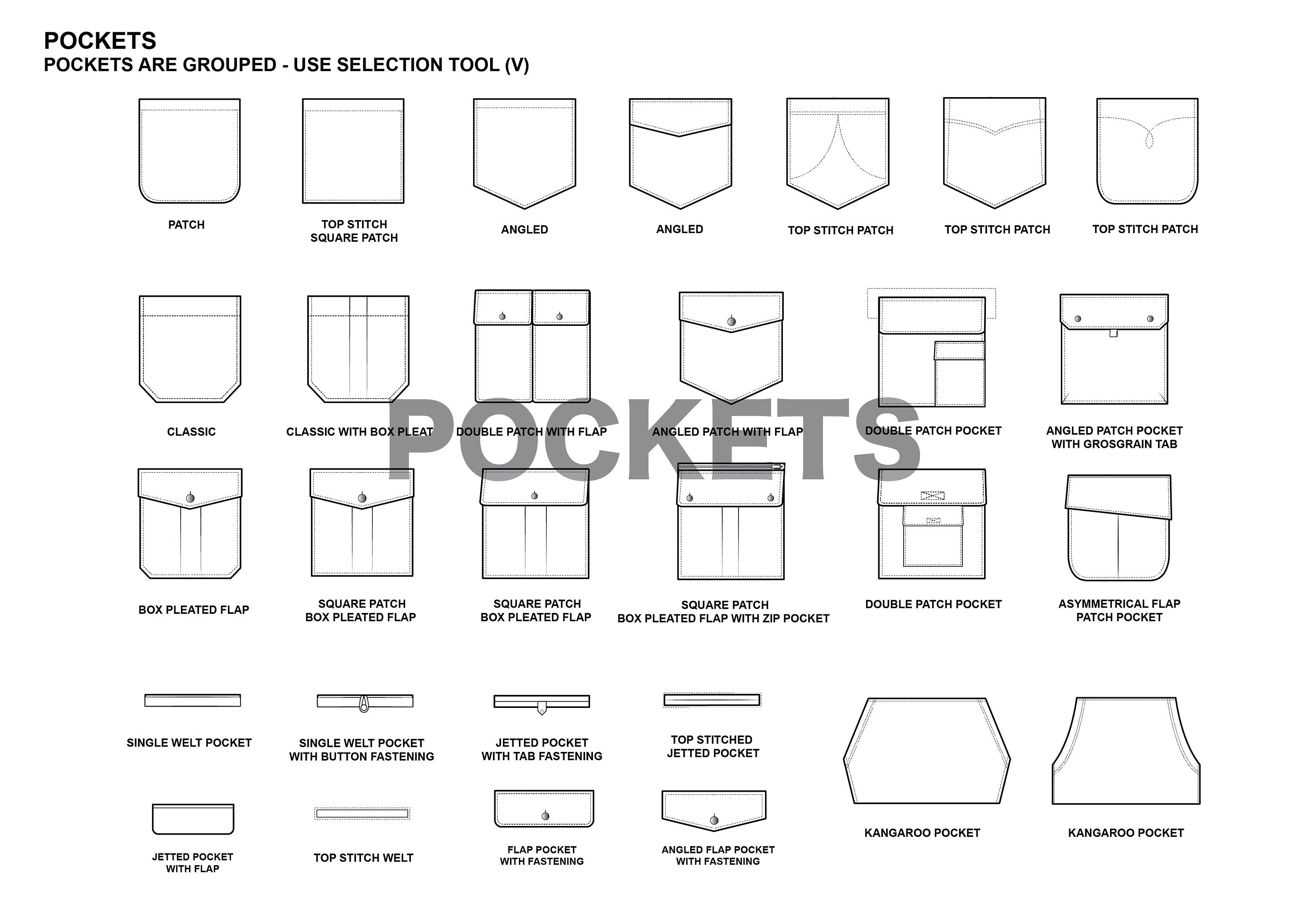 Pockets Pack Fashion Design Template Flat Sketch Technical - Etsy