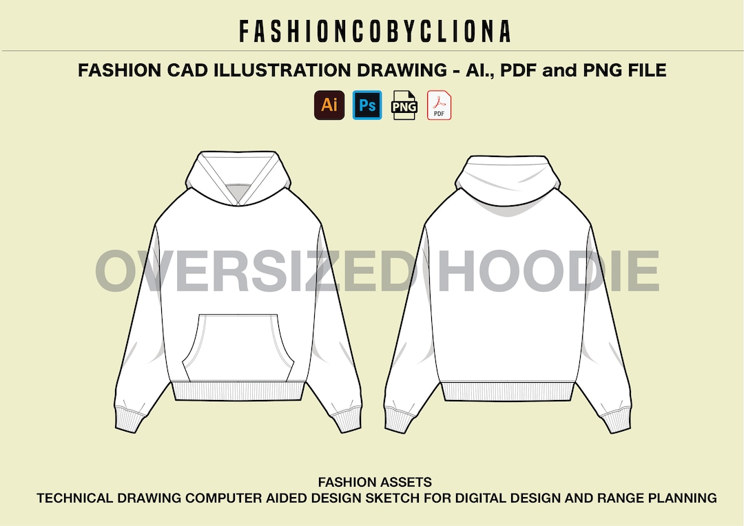 Oversized Hoodie Fashion Design Template: Vector Ai, PDF, PNG