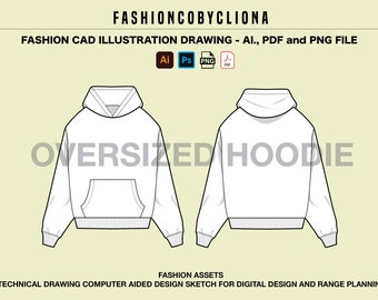 Oversized Hoodie Fashion Design Template: Vector Ai, PDF, PNG (Digital Download)