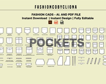 Fashion Design Pockets Template: Flat Sketch CAD - Ai, PDF Vector