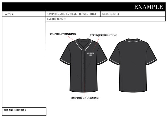 Baseball Sports Jersey Button Shirt CAD Template Vector Ai. 