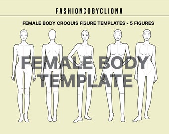 Modelo de Croqui de Moda: Desenho de Figura Feminina - 5 Poses (AI, PDF)