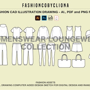 Womens Loungewear Fashion Design Template: Technical Flat Sketches (AI, PDF, PNG)