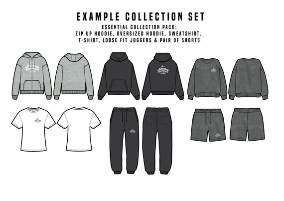 Essentials Set Hoodie Jogger Short Bundle Fashion Design Template
