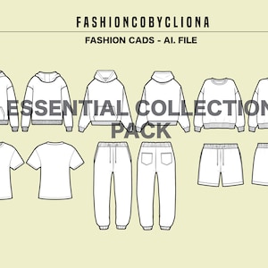 Modeontwerpsjabloon: hoodie, joggingbroek, short - platte schets (AI en pdf)