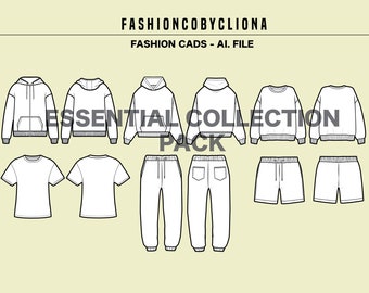 Fashion Design Template: Hoodie, Jogger, Short - Flat Sketch (AI & PDF)