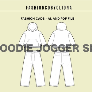 Hoodie Jogger Pant Streetwear Bundle CAD Fashion Design Template - Sketch Technical Drawing-Illustrator Ai. PDF Vector Download Instant File