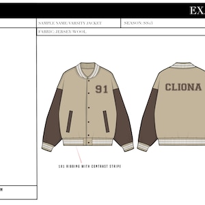 Varsity Jacket Design Template: Flat CAD Sketch (AI, PDF) - Etsy