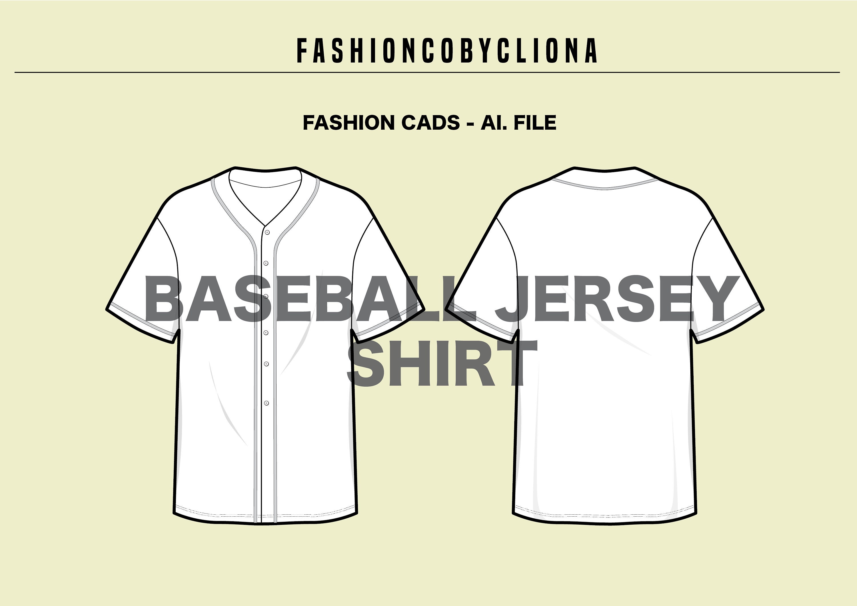 Baseball Sports Jersey Button Shirt CAD Template - Vector Ai. File -  Technical Flat Sketch Drawing Clothing Vector - Download Instant File