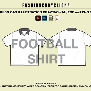 Football Team Kit Jersey Shirt CAD Fashion Design Template -Flat Sketch Technical Draw-Illustrator Ai. PDF PNG Vector Instant Download File