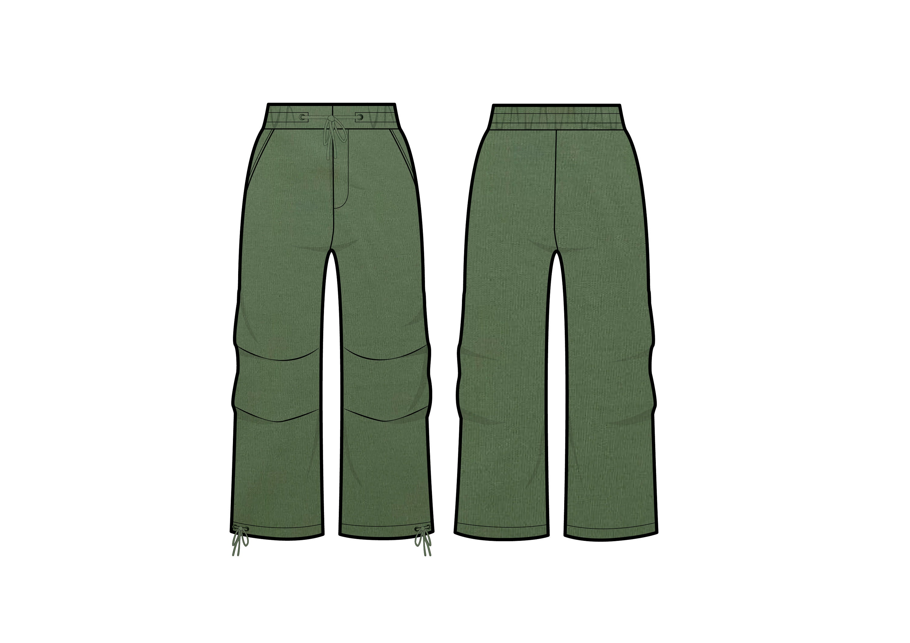 Drawing CAD Parachute Cargo Pants Baggy Techwear Y2K Fashion Design Template Flat Sketch Tech