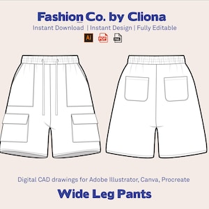 Cargo Shorts Fashion Design Template: Flat Sketch (AI, PDF)