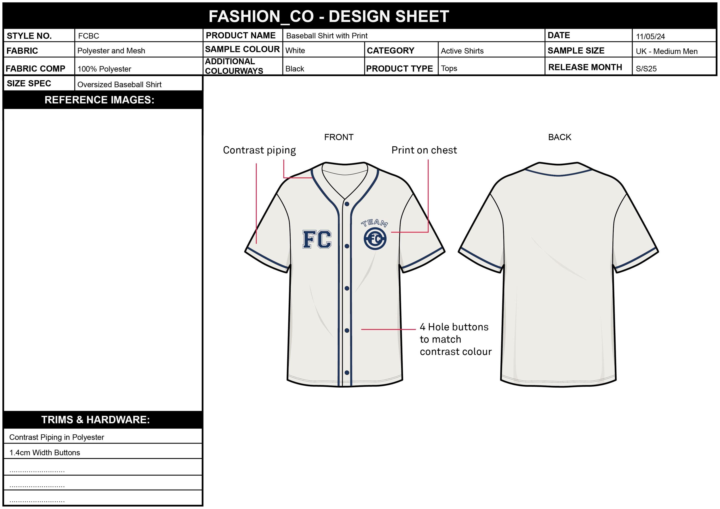 Baseball Jersey CAD Template Vector Flat Sketch (ai & PDF) Etsy