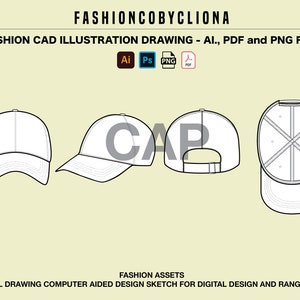 Baseball Cap Mockup: Fashion CAD Drawing (Digital Download)
