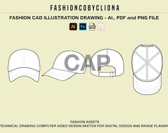 Baseball Cap Mockup: Fashion CAD Drawing (Digital Download)