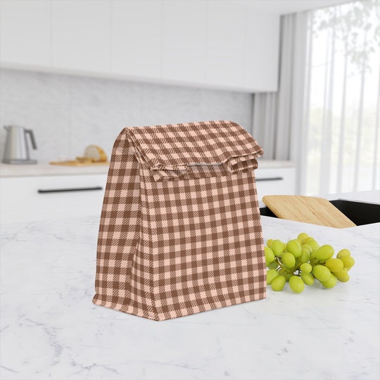 Disover God damn brown gingham Polyester Lunch Bag