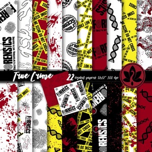 True Crime Scene Seamless Digital Paper Bundle, Crime Science Scrapbooking Paper, Blood Spatter Paper, Murder Digital Download