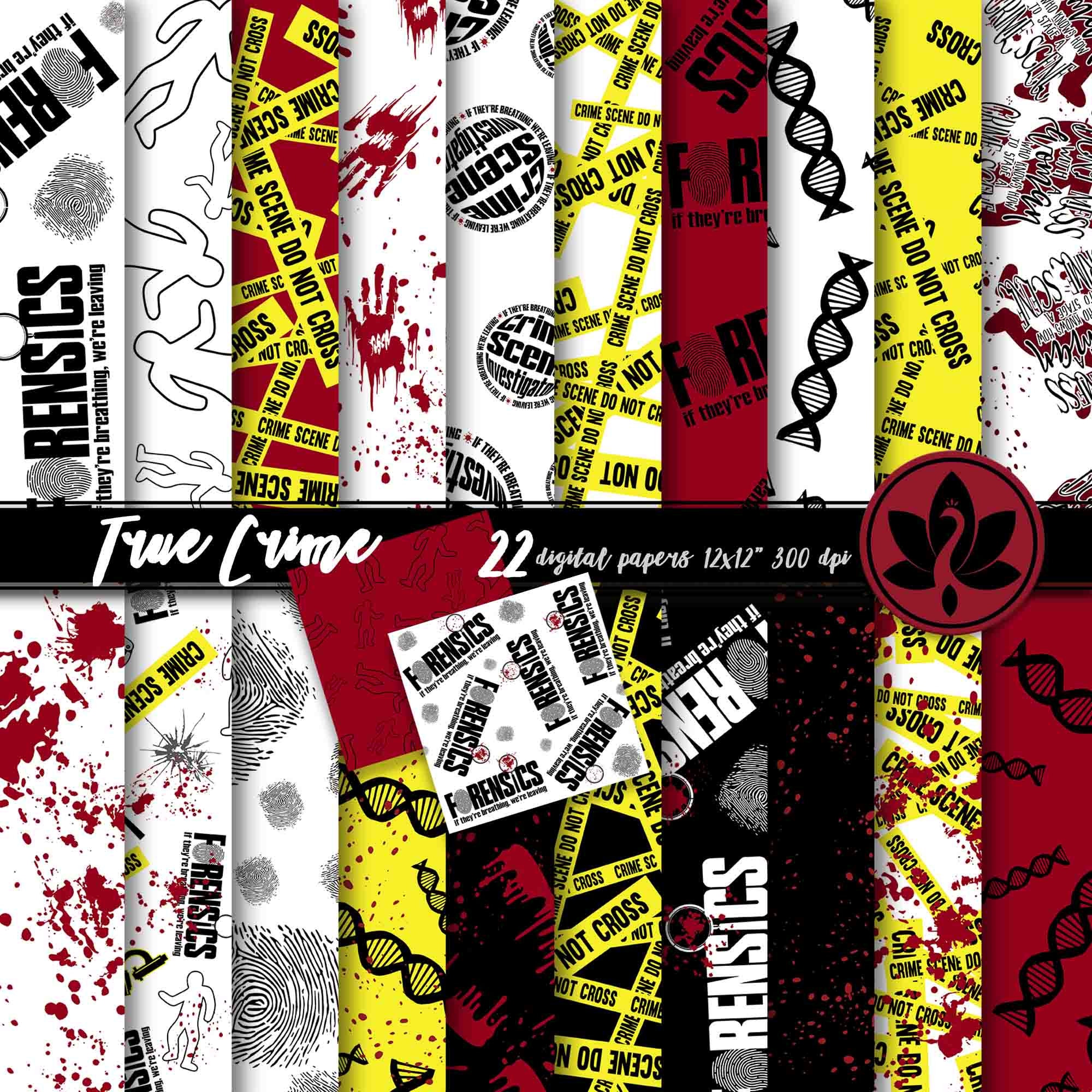 True Crime Scene Seamless Digital Paper Bundle, Crime Science Scrapbooking Paper, Blood Spatter Paper, Murder Digital Download