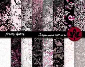 Junk Journal Grunge Floral Damask Digital Paper, Digital Download Junk Journal Paper