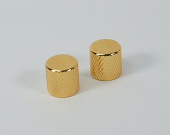 2x Metallknoppar Tele-stil, ej justerbara för 6 mm axel, platt topp guld