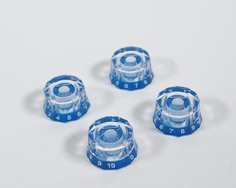 Juego de 4 perillas de guitarra eléctrica estilo pantalla de lámpara, transparentes y azules