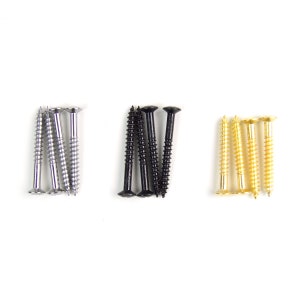 May include: An assortment of screws in silver, black, and gold. The screws are arranged in small groups, with the heads visible. The screws are of different lengths and have a standard slotted head design. The image is on a white background.