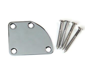 Asymmetrical Volute Neck Plate For bolt-on neck Guitars,w/4 Screws, Chrome