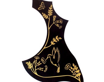 Hummingbird Style Acoustic Guitar Pickguard ,Style-2 ,Black/gold