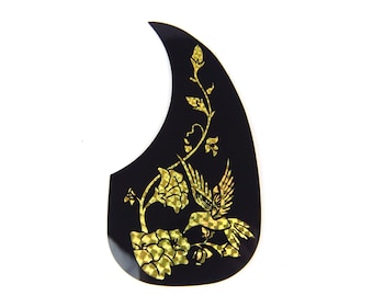 Universal Self Stick thin acoustic guitar pickguard, style-6 Gold brid & Flower