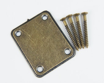 Replacement Metal Neck Plate For bolt-on neck Guitars, Antique-Brass