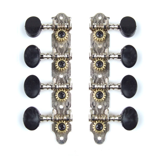 4-on-Plate Classic Style Mandolin Tuning Keys Tuners Head Pegs, black (1Lx1R)