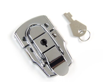 Drawbolt Closure Latch for Guitar Case with Lock and key ,Chrome 45x72mm