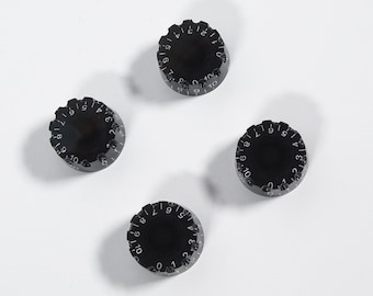 4x Special Gear Shape Guitar Speed Knobs, Black w/white numbers