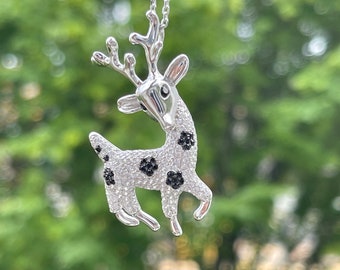 Deer Charm pendant necklace  / zircon / 925 sterling silver / Handmade