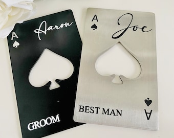 Ace Card Bottle Opener / Best Man Gift / Usher / Personalised / Groom / Groom Box / Will You Be My Bestman / Wedding Day Keepsakes