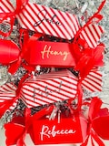 Personalized Christmas Cracker Table Favor, Red Ribbon Place Setting